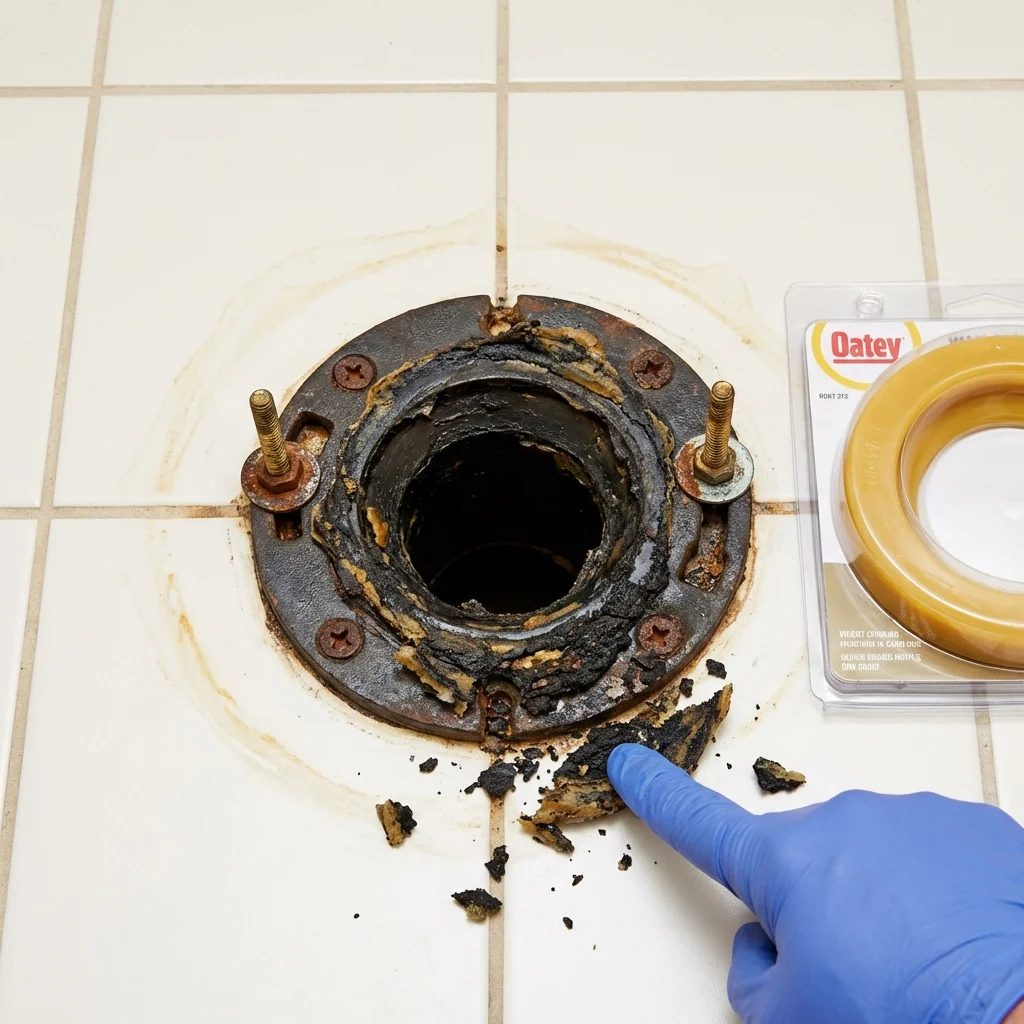 Failed wax ring showing water seepage at the base of a toilet in a Honey Brook, PA home