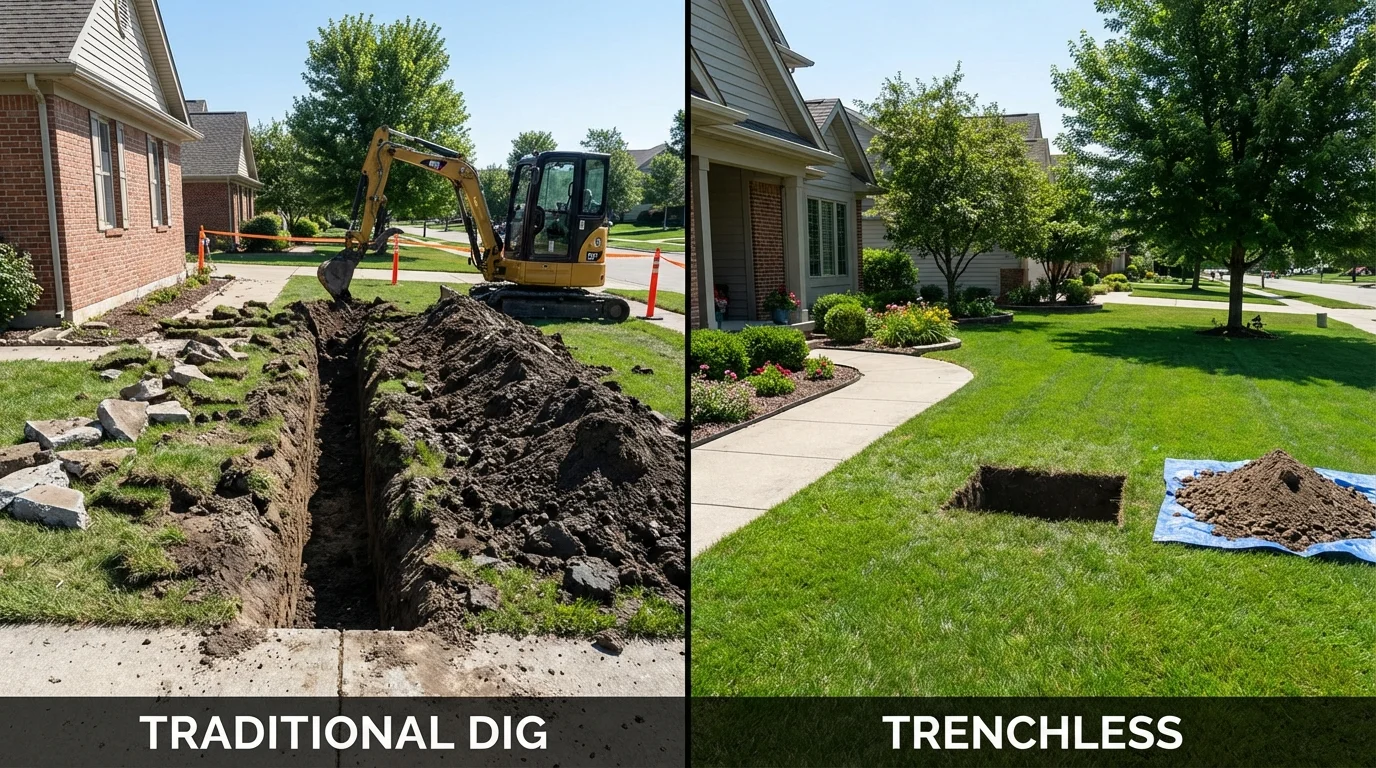 Trenchless sewer repair with minimal yard damage versus traditional excavation in Honey Brook, PA